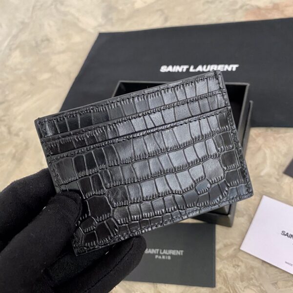 YSL Crocodile Pattern Quilted Card Holder - Black 43726 - Image 3