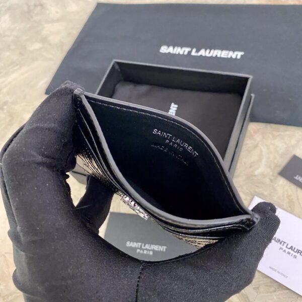 YSL Crocodile Pattern Quilted Card Holder - Black 76373 - Image 4