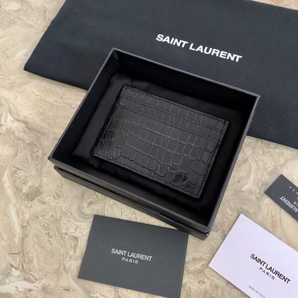 YSL Crocodile Pattern Quilted Card Holder - Black 43726 - Image 5
