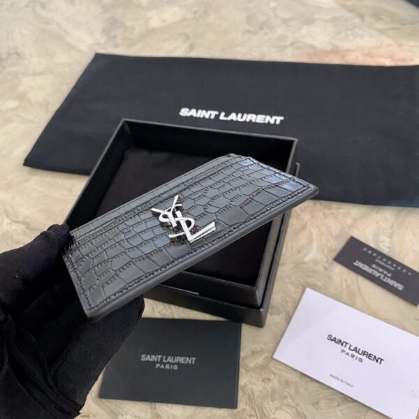 YSL Crocodile Pattern Quilted Card Holder - Black 43726 - Image 4