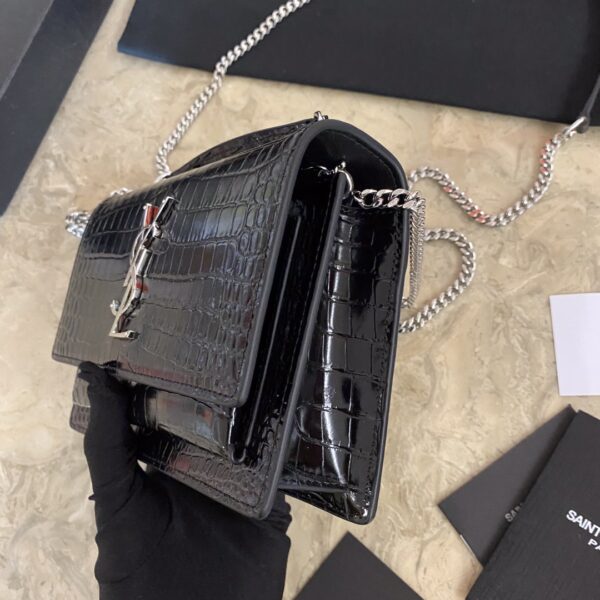 YSL Hot Small Crocodile Pattern Shoulder Bag - Black 77677 - Image 4