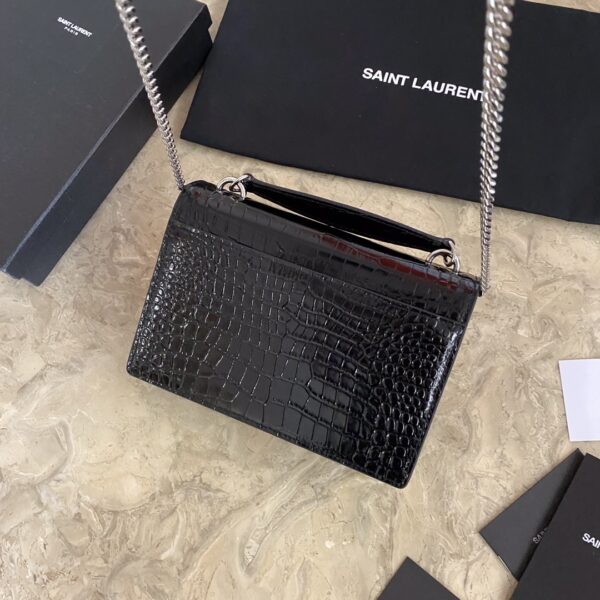 YSL Hot Small Crocodile Pattern Shoulder Bag - Black 77677 - Image 3
