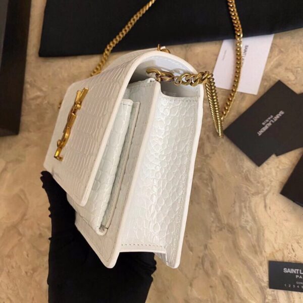 YSL Hot Small Crocodile Pattern Shoulder Bag - White 84828 - Image 4