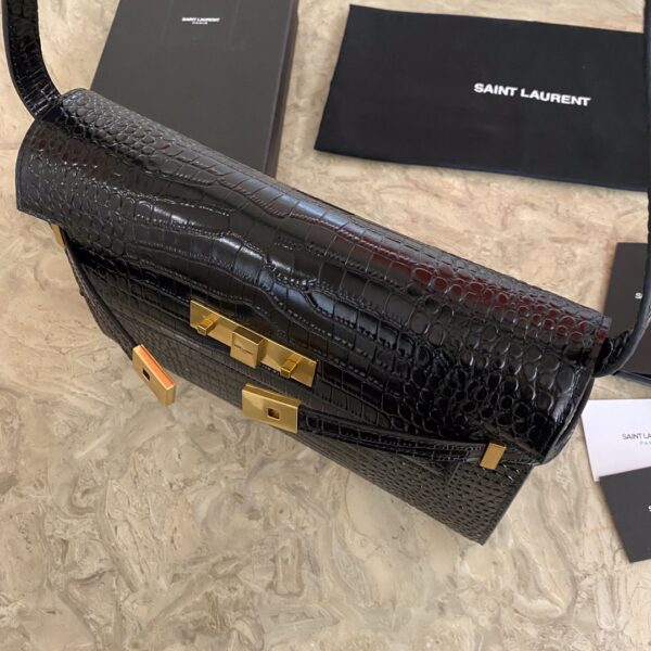 YSL Small Crocodile Flap Baguette Bag - Black 99748 - Image 4