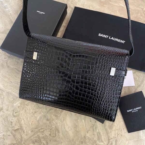 YSL Small Crocodile Flap Baguette Bag - Black 21157 - Image 5