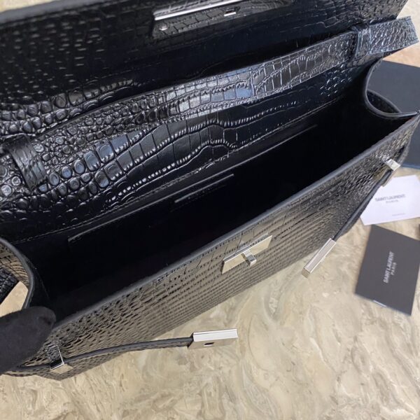 YSL Small Crocodile Flap Baguette Bag - Black 21157 - Image 2
