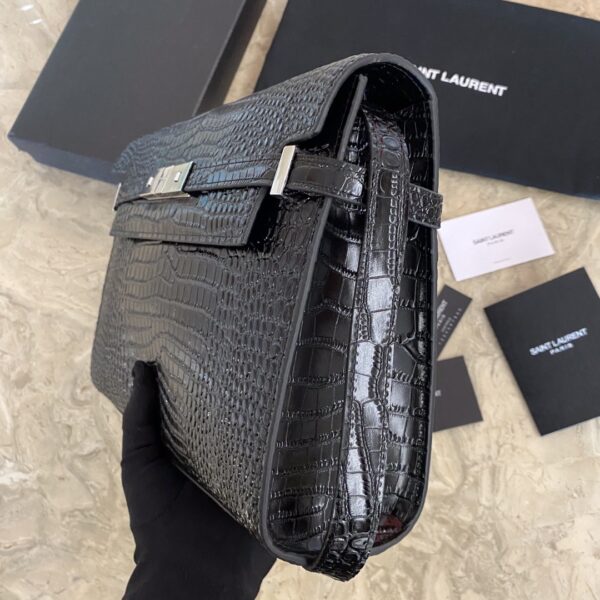 YSL Small Crocodile Flap Baguette Bag - Black 21157 - Image 4