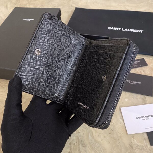 YSL Caviar Zipper Large Capacity Short Wallet - Black (Black) 42765 - Image 4