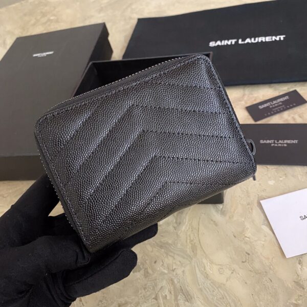 YSL Caviar Zipper Large Capacity Short Wallet - Black (Black) 42765 - Image 2
