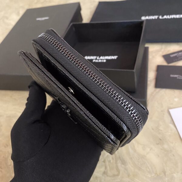 YSL Caviar Zipper Large Capacity Short Wallet - Black (Black) 42765 - Image 5