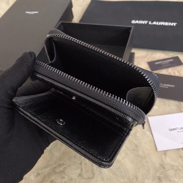 YSL Caviar Zipper Large Capacity Short Wallet - Black (Black) 42765 - Image 3
