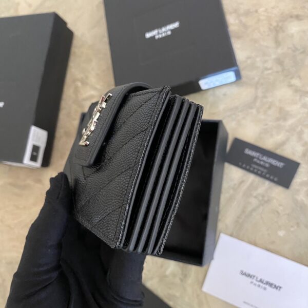 YSL Caviar Card Holder - Black (Silver) 37483 - Image 4