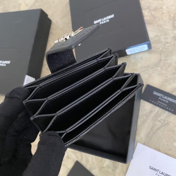 YSL Caviar Card Holder - Black (Silver) 37483 - Image 3