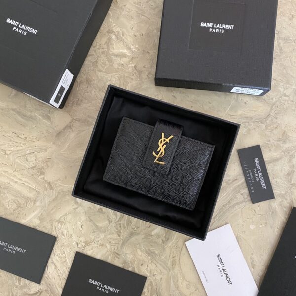 YSL Caviar Card Holder - Black (Golden) 49117 - Image 2