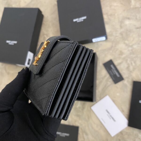 YSL Caviar Card Holder - Black (Golden) 49117 - Image 4