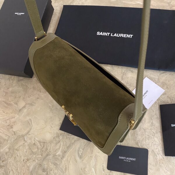 YSL SOLFElNO Suede and Denim Medium Size Handbag - Green 14129 - Image 4