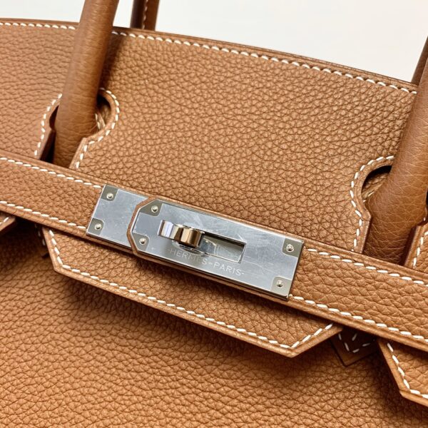 Hermes Birkin Silver Buckle Handbag - Gold Brown 60857 - Image 5