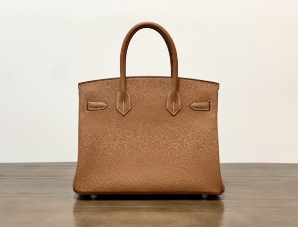 Hermes Birkin Silver Buckle Handbag - Gold Brown 60857 - Image 4