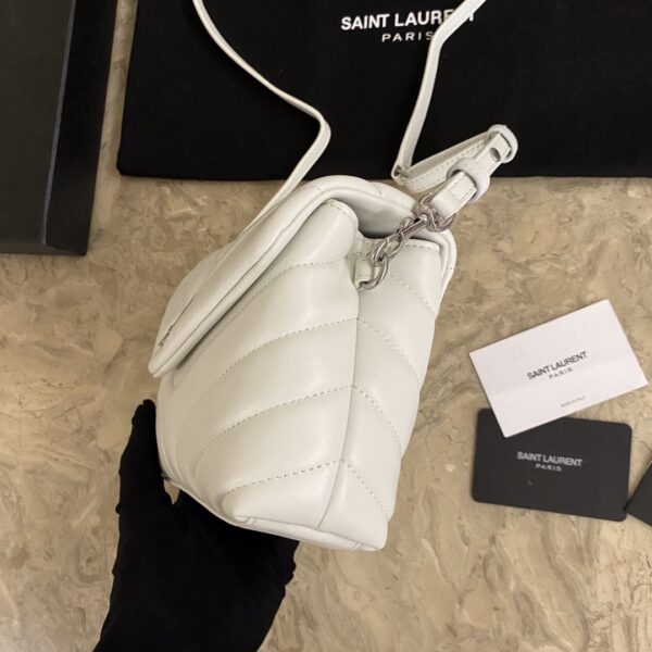YSL LouLou Y-Shaped Satchel Small Handbag - White (Silver Logo) 49423 - Image 4