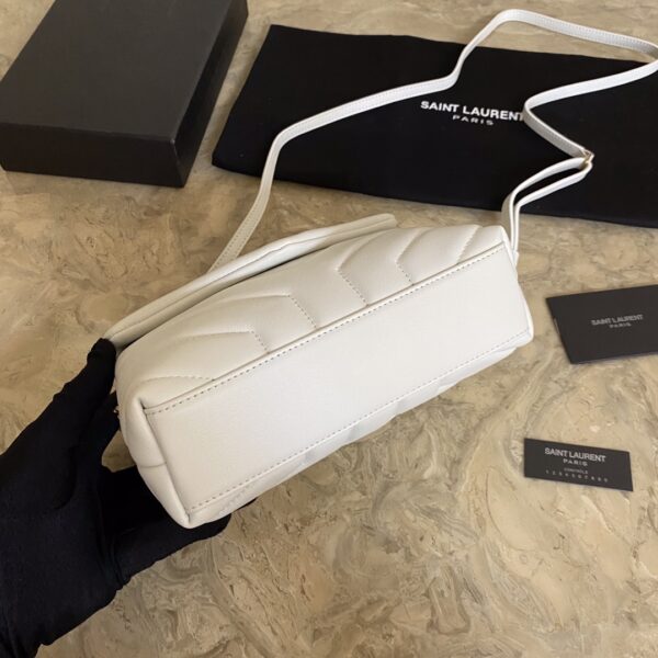 YSL LouLou Y-Shaped Satchel Small Handbag - White (Golden Logo) 27882 - Image 5