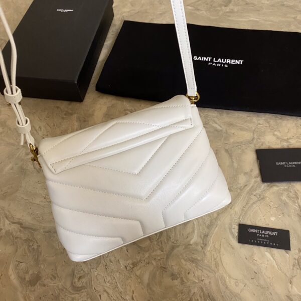 YSL LouLou Y-Shaped Satchel Small Handbag - White (Silver Logo) 49423 - Image 5