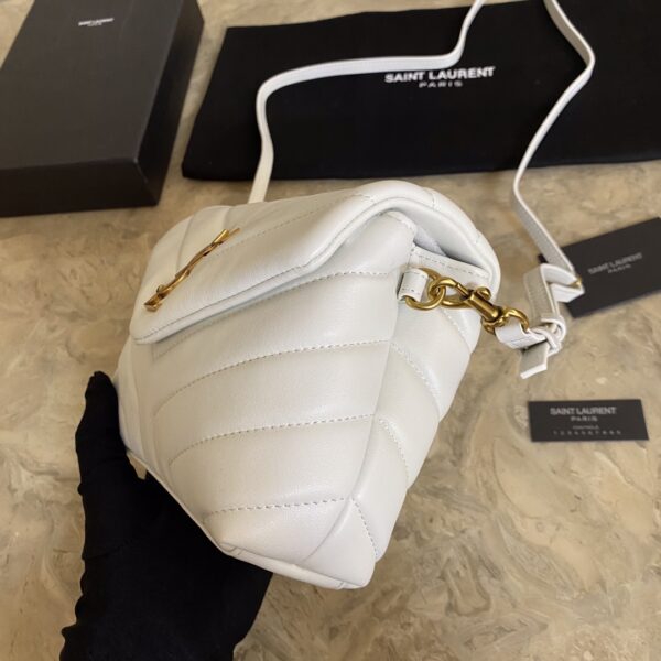 YSL LouLou Y-Shaped Satchel Small Handbag - White (Golden Logo) 27882 - Image 4
