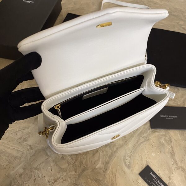 YSL LouLou Y-Shaped Satchel Small Handbag - White (Golden Logo) 27882 - Image 3
