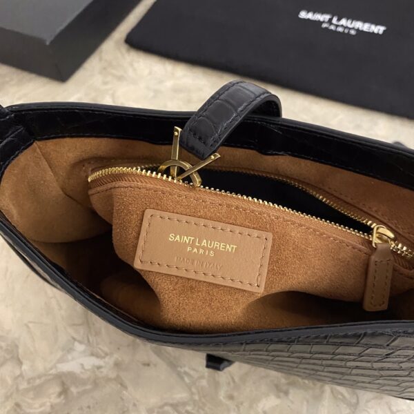 YSL’s New Crocodile Pattern Armpit Bag - Black 68208 - Image 2