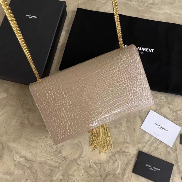 YSL Yves Saint Laurent Small Crocodile Pattern Tassel Bag - Caramel 77326 - Image 5