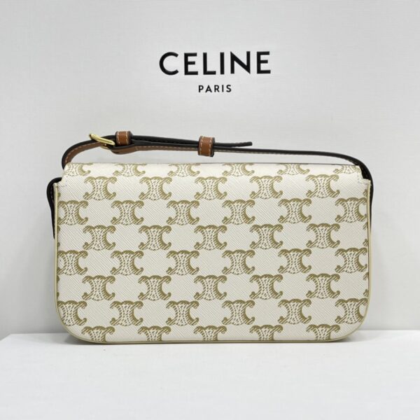 Celine Triomphe Shiny Cow Leather Shoulder Bag - White 28923 - Image 4