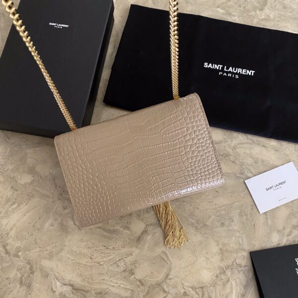 YSL Yves Saint Laurent Mini Crocodile Pattern Tassel Bag – Caramel 67812 - Image 2