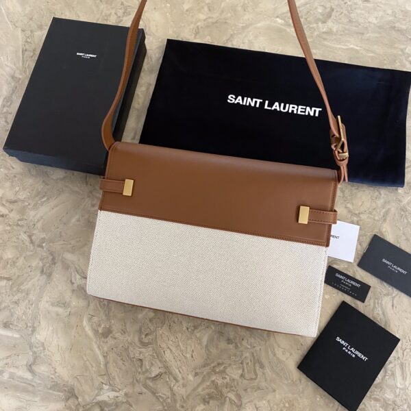 YSL Small Flap Baguette Bag - White/Brown 13186 - Image 5