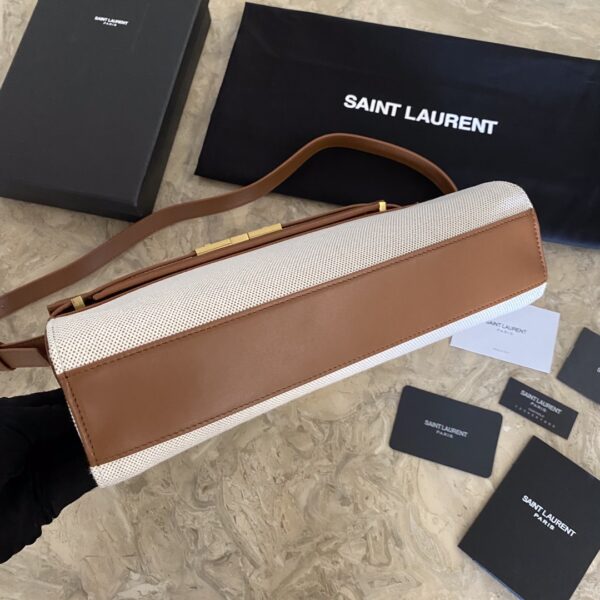 YSL Small Flap Baguette Bag - White/Brown 13186 - Image 3
