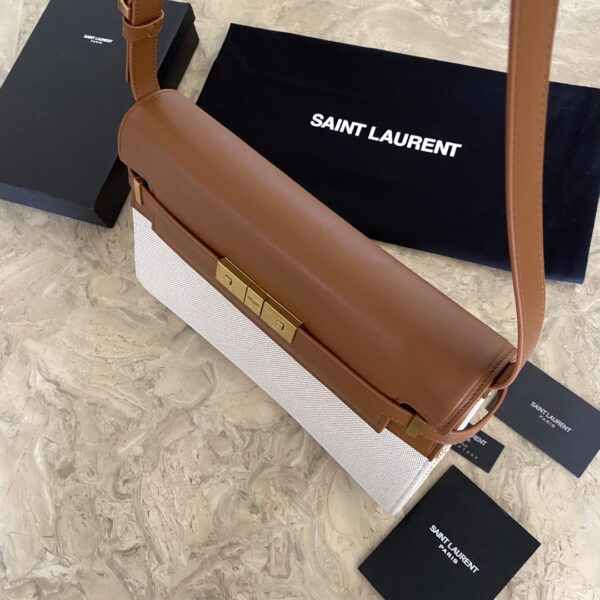 YSL Small Flap Baguette Bag - White/Brown 13186 - Image 4