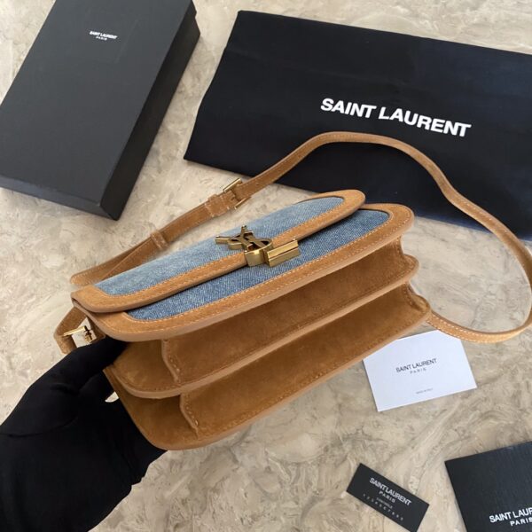 YSL SOLFElNO Suede and Denim Medium Size Handbag - Blue 93840 - Image 5