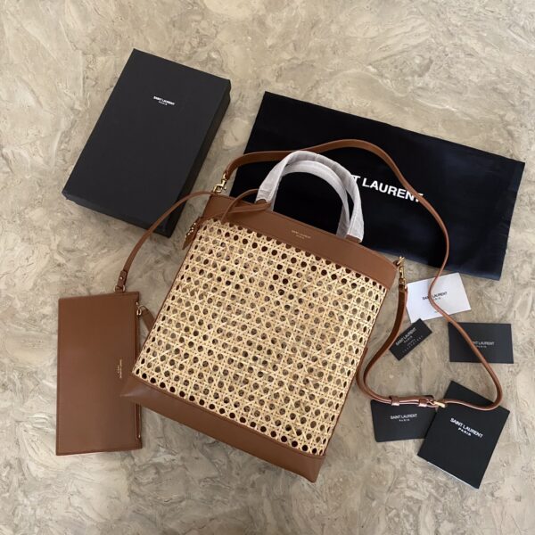 YSL Toy shopping Woven Leather Bamboo Basket Shopping Bag - Brown 16916 - Image 4