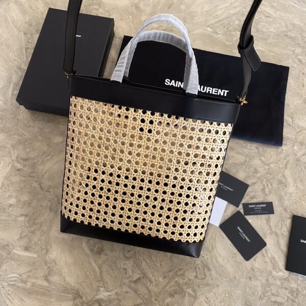 YSL Toy shopping Woven Leather Bamboo Basket Shopping Bag - Black 62869 - Image 5
