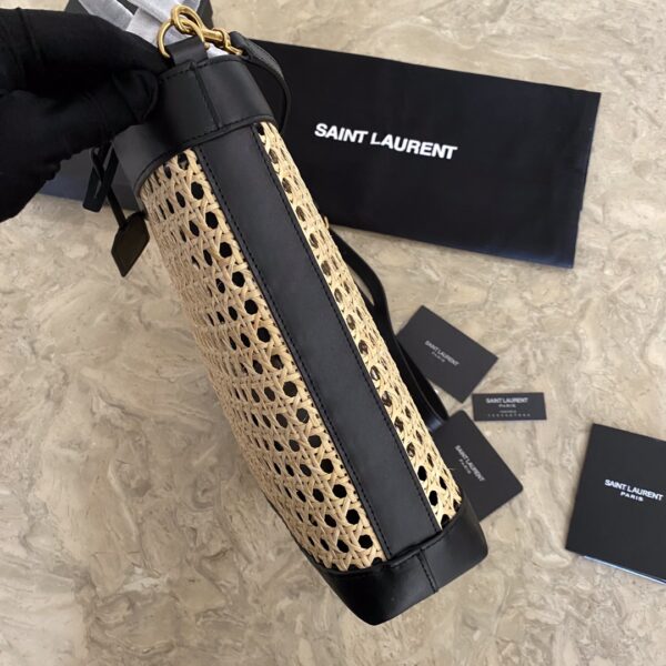 YSL Toy shopping Woven Leather Bamboo Basket Shopping Bag - Black 62869 - Image 4