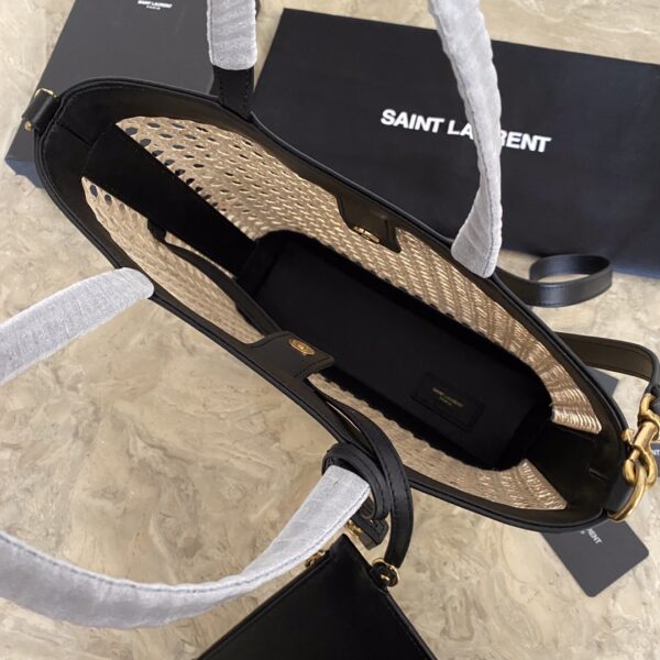 YSL Toy shopping Woven Leather Bamboo Basket Shopping Bag - Black 62869 - Image 2