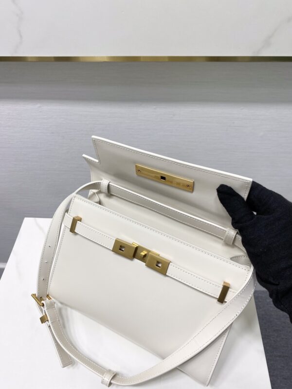 YSL Women Manhattan Baguette Box Small Leather Bag - White 12327 - Image 3