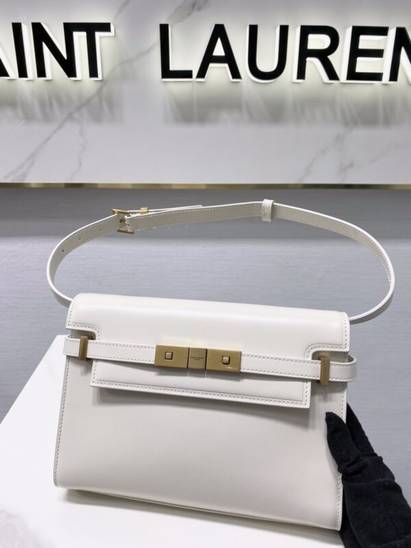 YSL Women Manhattan Baguette Box Small Leather Bag - White 12327 - Image 2