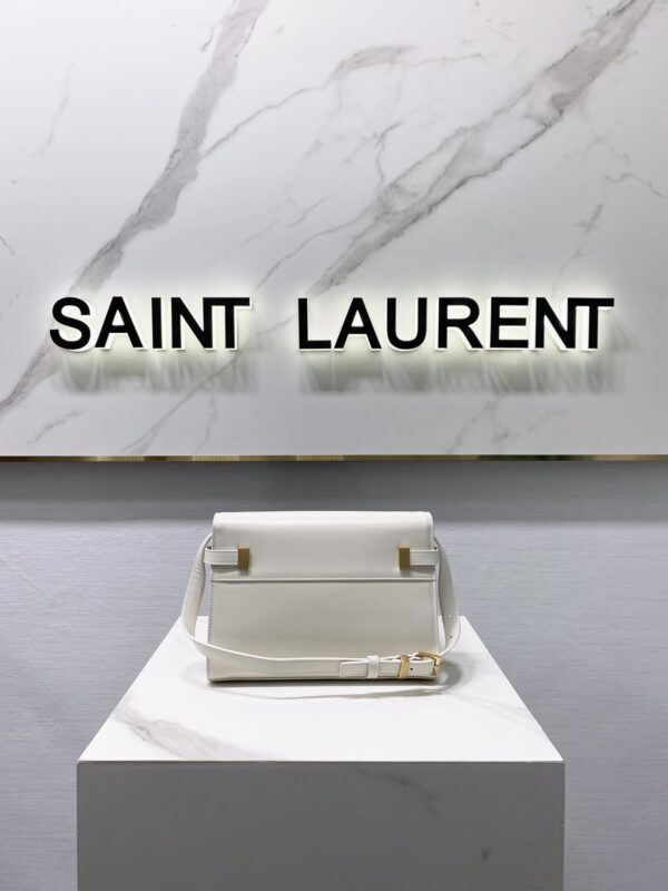 YSL Women Manhattan Baguette Box Small Leather Bag - White 12327 - Image 5