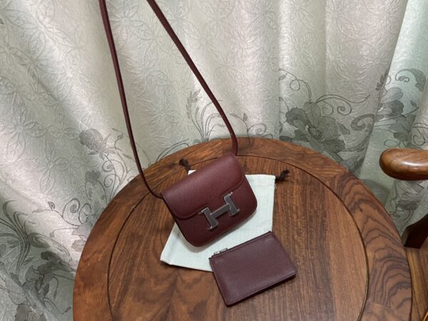 Hermes Kangkang Slim Wallet - Maroon 77075 - Image 3