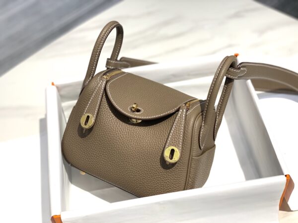Hermes Mini Lindy Handbags - Elephant Gray 77294 - Image 4
