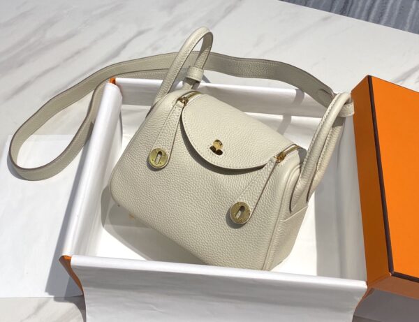 Hermes Mini Lindy Handbags - Wool White 93346 - Image 4
