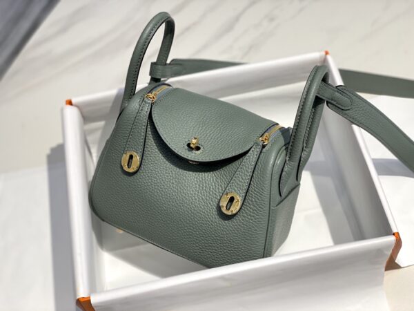 Hermes Mini Lindy Handbags - Almond Green 49046 - Image 4