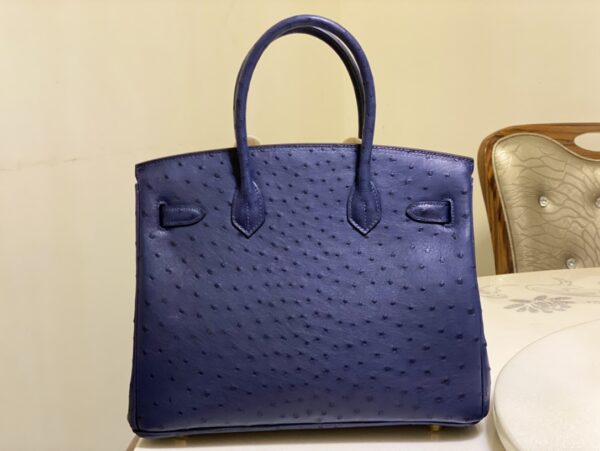 Hermes Ostrich Skin Hand Bag - Dark Blue 15201 - Image 4