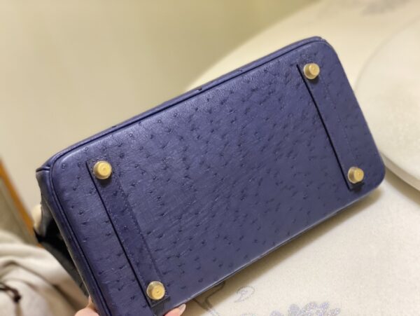 Hermes Ostrich Skin Hand Bag - Dark Blue 15201 - Image 3
