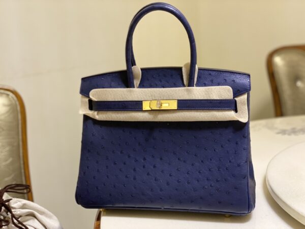 Hermes Ostrich Skin Hand Bag - Dark Blue 15201 - Image 2