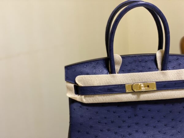 Hermes Ostrich Skin Hand Bag - Dark Blue 15201 - Image 5